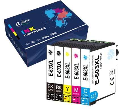 Okra 5 Stück Patrone Kompatibel mit Epson 603 XL für Epson XP 2100 XP 2105 XP 3100 XP 3105 XP 4100 XP 4105 XP 4150 XP 4155 Epson WF-2810 WF-2820 WF-2830 WF-2835 WF-2840 WF-2845 WF-2850 WF-2870