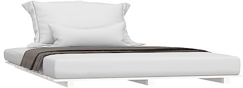 vidaXL Bed Frame - Solid Wood Pine, Small Double Size, Sturdy Slats for Enhanced Support, Easy Assembly, Modern & Bohemian Style, White