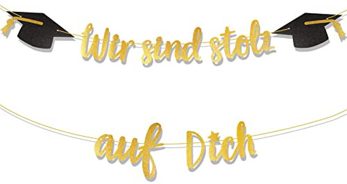 COLOFALLA Abschluss Deko Wir sind stolz auf Dich Girlande Banner Glitzer Abitur Abi 2025 Bachelor Gratulation Bestandene Prüfung Abschlussfeier Party Deko (Gold)