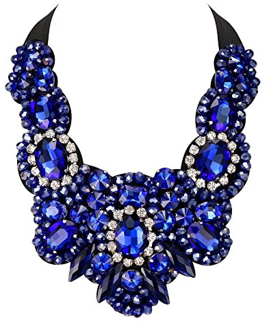 EVER FAITH Damen Kristall Hochzeit Blumen Kostüm Statement Halskette für Bankett Prom Blau