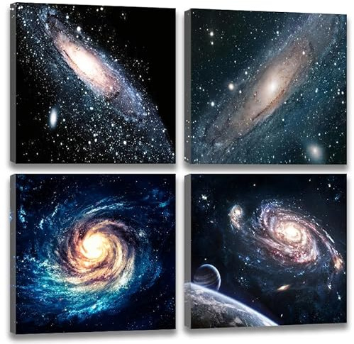 Nebula Pictures Space Wall Art - Galaxy Wall Decor Canvas Print Outerspace Universe Poster Set of 4 Panels Framed Paintings For Boys Girls Living Room Bedroom Bathroom Decor (30x30cm))