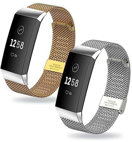 ZUREGO 2 Stück Ersatzarmband für Fitbit Charge 4/Charge 3 Armband für Damen/Herren, Fitbit Charge 4/Charge 3 Ersatz Edelstahl Metall Armband Kompatibel mit Fitbit Charge 4/Charge 3 (A)