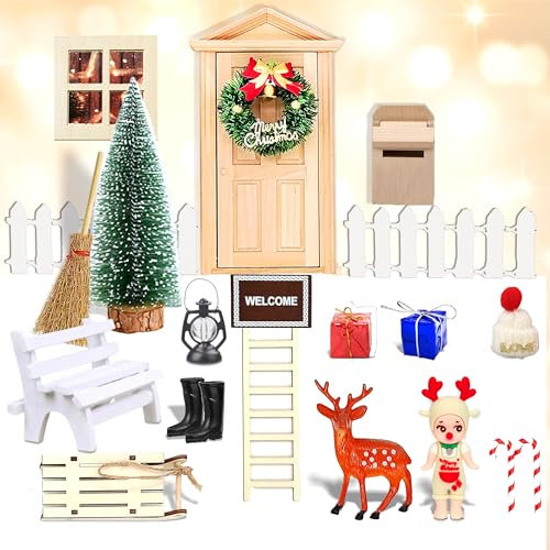 Akxlax Wichteltür Set Weihnachten Zum Öffnen 25 Pcs, Wichteltür Komplettset für Kinder, Wichteltür Adventskalender Weihnachtsdeko Wichtel Zubehör Weihnachten, Weihnachtliche Wichteltüren Holz
