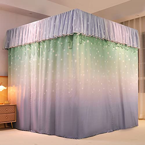 UNICOKA Romantischer luxuriöser Stern-4-Eckpfosten für Mädchen und Frauen, Betthimmel für Erwachsene, Hochzeit, Schlafzimmer, Kinderzimmer, Bettdekoration (nur grau-Cyan-sterniger Baldachin, King-SI