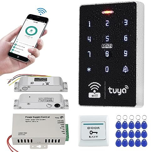 FUSYTULY WiFi Senza fili Kit di Controllo di Accesso Set 125KHz 13.56MHz Impermeabile Tastiera RFID + Serratura Elettrica del Bullone, Telecomando Tuya Smart APP