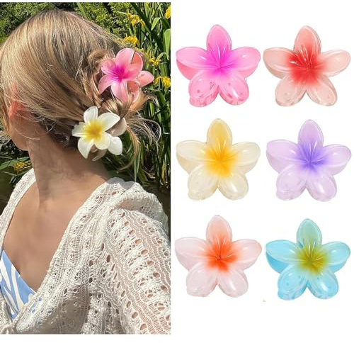 Lot de 6 pinces à cheveux en forme de fleur - Grandes pinces à cheveux en forme de fleur - Antidérapantes - Pour femmes - Cheveux épais et fins (couleur A)