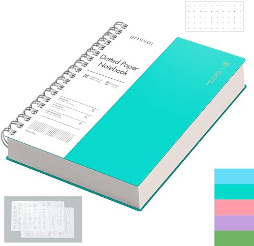 EMSHOI B5 Spiral Notebook Bullet Dotted Journal, 300 Pages/150 Sheets, 100gsm Dot Grid Paper, Waterproof Hardcover, Wirebound Notepad for Office School Women Men Work Writing,19 x 25 cm, LightBlue
