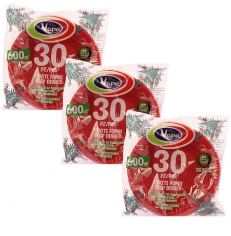 Maury's Set 90 Piatti Natalizi Fondi in Plastica Riutilizzabili Rossi Lavabili (Fondi)