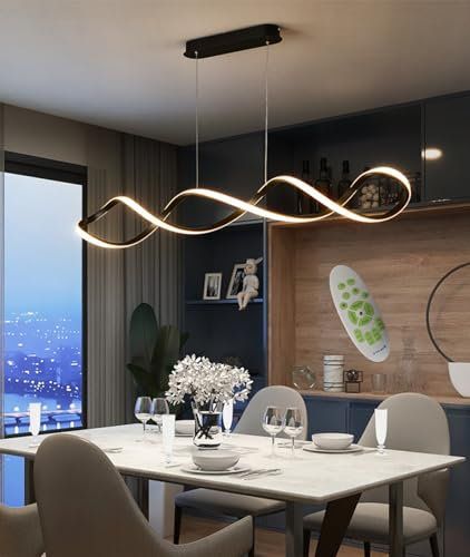 DDYY LED Hängeleuchte Esstisch Pendelleuchte Dimmbar höhenverstellbar Kronleuchter mit Fernbedienung Moderne Pendellampe Hängelampe Spirale für Wohnzimmerlampe Esstischlampe schwarz (schwarz, L80cm)