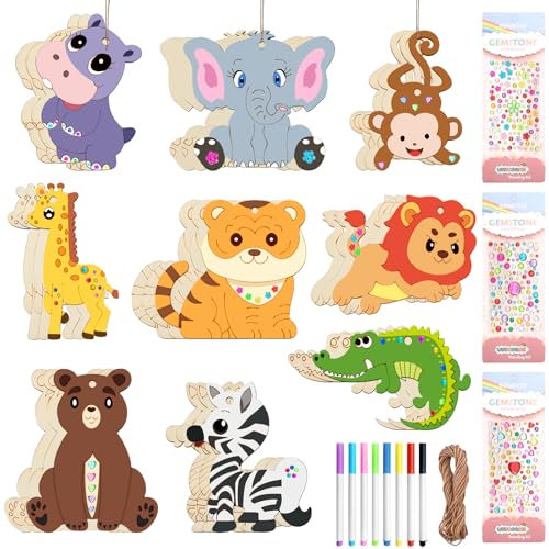 TOPJOWGA Tier Holz Bastelset, 27 Stück Bastelset Tier für Kinder, Holzbastelsets für Kinder, Holz zum Basteln Kreative Kunst Bastelbedarf, Tier zum Bemalen für DIY Kinder Malen Dekoration
