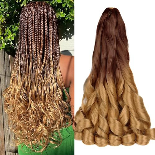 WoWCFyyds 8 Packs French Curl Braiding Hair 24 Inch Loose Wave Spiral curly braiding hair extensions 75g/Pack Soft French Curls Synthetic Hair Extensions for Braiding(30/27#)
