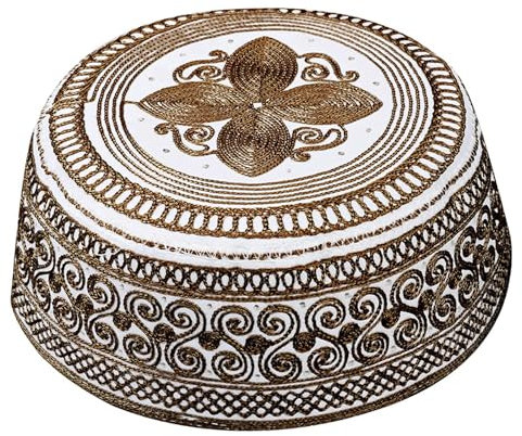 HIQIU Herren Muslimisch Islamischer Gebet Kufi Hut Arabisch Indianerhut Beanie Kappe Stickerei Flacher Gebetshut (DE/NL/SE/PL, Numerisch, 56, 58, Dunkelbraun)