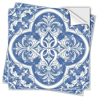 Fliesenaufkleber Retro Blaues Muster Klebefliesen Wasserdicht Fliesenaufkleber Bad Fliesenaufkleber Küche Küchenrückwand Selbstklebend Wohndekoration Fliesenfolie 10 Stück/15x15cm