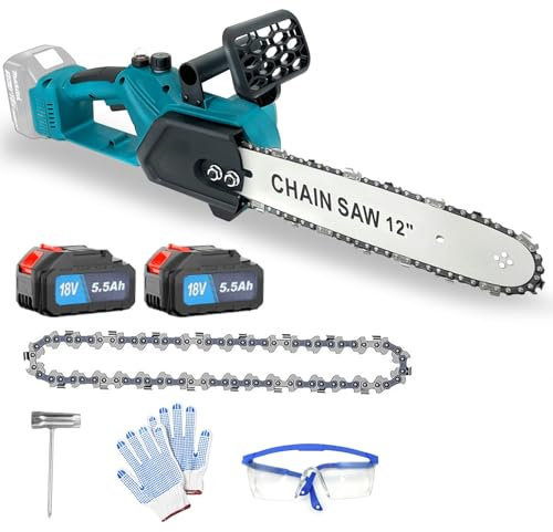12Inch Brushless Cordless Chainsaw, 1200W Electric Wood Cutter Saw with 5000mAh Battery,15m/s Chain Speed - Electric Chainsaw for Sawing Wood Wooden Beams, Planks, Branches, Tree Trunks