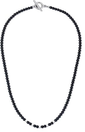 GAVU Perlenkette aus Schwarzer Onyx mit T Bar Verschluss Natursteinperlen Halskette für Damen und Herren 50cm