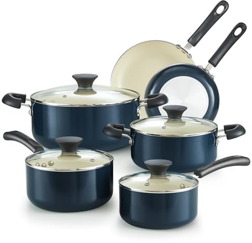Cook N Home Pots and Pans Set Nonstick, 10-Piece Ceramic Kitchen Cookware Sets, Nonstick Cooking Set with Saucepans, Frying Pans, Dutch Oven Pot with Lids, Blue