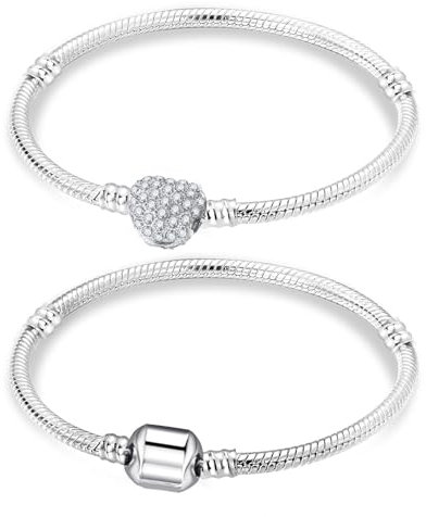APMGONT Herz Snake Charm-Armband, Schlangen Gliederarmband, Silber Armband für Charms, Silber Schlangen Armbänder, 2 Stück Armbänder mit Herz Verschluss, 17/18/19CM