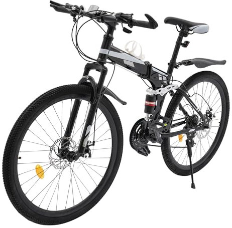 soudesileim 26 Zoll 21 Gang Klappbar Mountainbike, Citybike Mit Schutzblech Und Becherhalter, Scheibenbremse|Höhenverstellbar, Folding Fahrrad für Jungen, Mädchen, Damen & Herren (Schwarz+Silber)