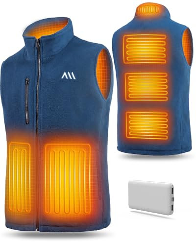 SowYee Veste Chauffante Homme,Gilet Chauffant avec Batterie Incluse,Polaire sans manche blouson Électrique 6 Zones Chauffage rapide pour Hiver Moto Chasse, Bleu, S