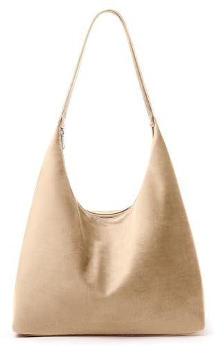 KALIDI Hobo-Tasche im Vintage-Stil, 15 l, Wildlederimitat, mit Reißverschluss, Arbeitstasche aus veganem Leder, Schultergurt für Damen, Reise-Geldbörse, Beige, Medium