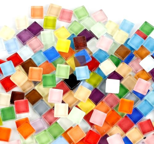 Tessere per Mosaico in Vetro 500G Piastrelle Mosaico Colorato Fai Da Te Glass Mosaic Tiles Quadrati per Decorare Foto, Vasi di Fiori e Acquari Piastrelle Mosaico Arti e Mestieri
