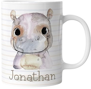 timalo® Tasse Tiere mit Namen personalisiert | Nilpferd Wunschname personalisierbares Geschenk zur Einschulung, Weihnachten, Nikolaus für Kinder | mug-t-21