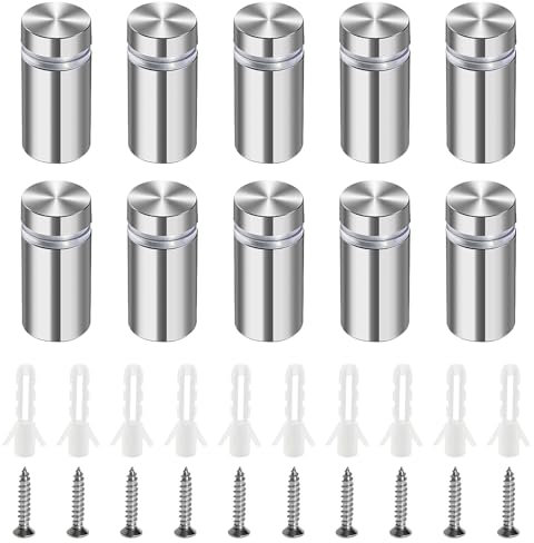 Lyeteung 10 Pezzi 12×25 mm Distanziali per Targhe, Chiodi Pubblicitari in Acciaio Inox, Vite di Vetro Standoff Bulloni Supporto, Pubblicità Viti di Fissaggio, con Vite, per Cartelloni Pubblicitari
