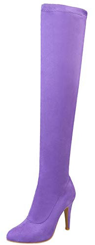 Gicoiz Donna Appuntito Sopra Il Ginocchio Tacco a Spillos Stivali Elasticoizzati Senza Chiusura Inverno Eleganti Thigh High Stivali Alti Festa Stylish Light-Viola Numero 44 EU-46Cn