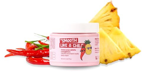 Crème cellulite et vergetures, drainant, lipolytique, élastique, avec piment, ananas, caféine, glycoprotéines, théobromine, avocat, glycosaminoglycanes, beurre de karité