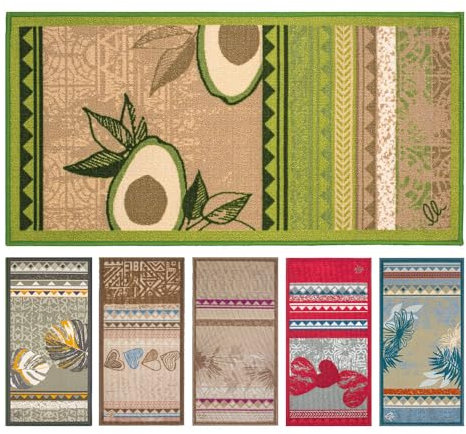 OLIVO.shop SURF Tappeto cucina antiscivolo lavabile stampato, passatoia multiuso colorata, 6 disegni varie misure (AVOCADO GREEN, 50 x 180 cm)