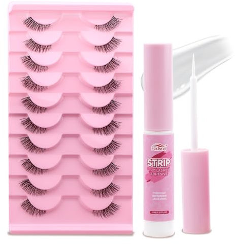 Demi Faux Cils 3D Volume Russe 10 Paires Cils Faux Cils Naturel Fluffy Imitation Mink Bande Transparente False Lashes et Strip Lashes Adhesive FADVAN(BY001)