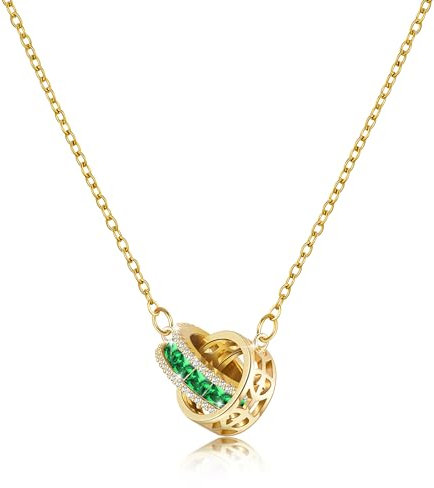 Linawe Collier avec pendentif en pierres précieuses vert émeraude, collier doré pour femme, chaîne en acier inoxydable, pierre de naissance plaquée or, ensemble de chaînes en cristal, chaîne en or