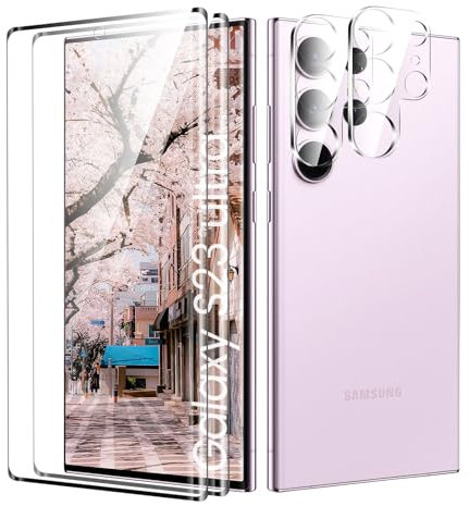 Pellicola Protettiva in Vetro Temperato per Samsung Galaxy S23 Ultra, Sensibile al Tatto Pellicola Vetro Temperato, Durezza 9H, Alta Trasparente, Caso Amichevole, Ultra HD, 2+2 Pezzi