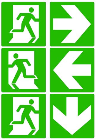TLDSHOP® - 6 Etichette ADESIVE 10x10cm Uscita di Emergenza - PVC Adesivo - Resistente per Esterno e Interno (Cm 10x10) - USCITA DI EMERGENZA - VARIANTE: (1)
