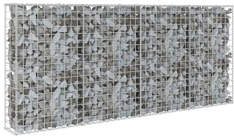 Refined Gabionen Wand mit Deckel Steingabionen Gabione Steinkorb Gabionenwand mit Abdeckung Verzinkter Stahl 200×20×85 cm