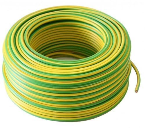 Câble de terre H07V-K 1 x 6 mm², 100 m, 6 mm², flexible, en cuivre, toron, pour installations PV, câble d'énergie solaire, câble de terre en PVC, fil fin, vert/jaune