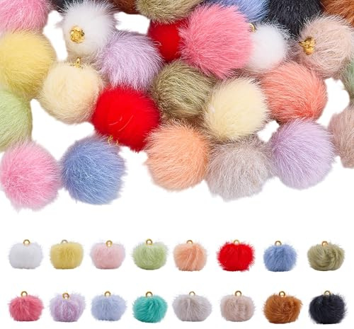 COGCHARGER 80 Stück Pompom Anhänger Zur Schmuckherstellung Mehrfarbige Plüschkugel Anhänger Mit Eisenschlaufen Für Ohrringe Armbänder Halsketten DIY Handwerk