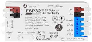 dealion ESP32 WLED-Streifen-Controller mit Mikrofon, UART-Download-Port, 100+ DIY-Lichteffekte, App-Steuerung
