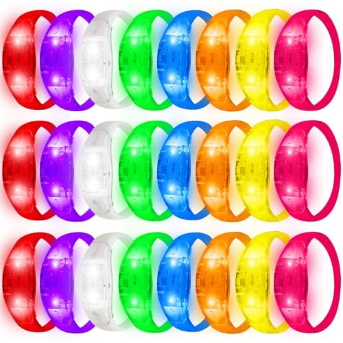 U-MOJOK 24 Stück leuchtende Armbänder, geräuschaktiviertes blinkendes Armband, Musiksteuerung, leuchtet im Dunkeln, Armbänder für Rave-Spiel-Preise, Karneval, Konzerte, Nachtveranstaltungen, Karneval