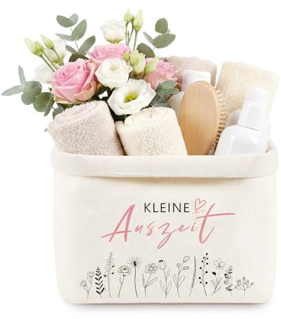 Geschenkkorb Kleine Auszeit, Geschenk Korb aus Baumwolle und Leinen, Wellness Geschenke für Frauen, Entspannung Geschenk für Frauen, Geschenktüte zur Entspannende Gesundheit (Blumen)