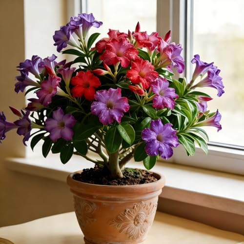 Rosa del desierto de cristal holandés: una suculenta exótica de fácil cuidado, ideal para cultivar en interiores y para coleccionar.-2bulbo-E