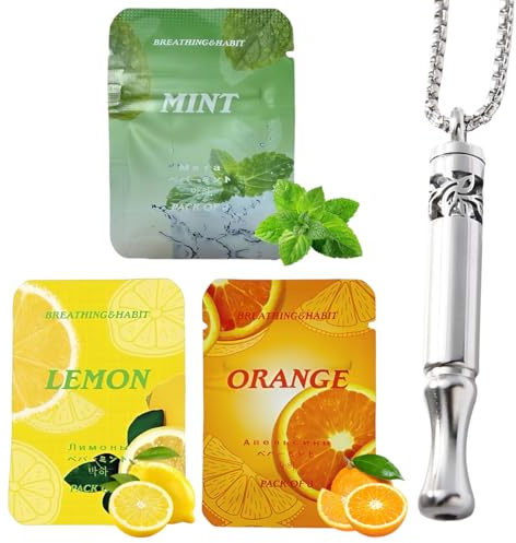 LQIOACU 1 Pezzo Inalatore Collana,9 Ricambi in Cotone per Inalatore Aromaterapia | Filtri Bianchi per Oli Essenziali (Limone+ arancio + menta) | Compatibili con Diffusori Personali