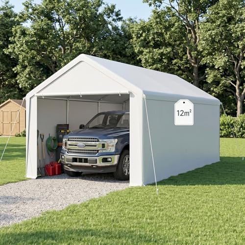 YARDIN Lagerzelt Carport 3x4 m in Weiß Gerätezelt wasserdicht Gartenhaus Stahlrahmen verzinkt Garten Aufbewahrung Zelt Unterstand für Auto Motorrad Lager Garten