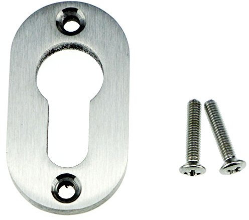 Profilzylinder-Rosette oval aus massivem Edelstahl V2a 6 mm Lochabstand 45 mm