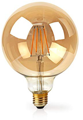 Nedis - WLAN smart LED-filamentlampa – E27-125 mm – 5 W – 500 lm – App kontroll – Lätt att installera – Nominellt ljusflöde: 500 lm – Färg: Guld – Material: Glas, varmvit, WIFILF10GDG125