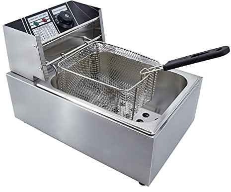 Electric Deep Fryer 10L 2500W Countertop Stainless Steel Single Tank with Lid Basket Home Restaurant