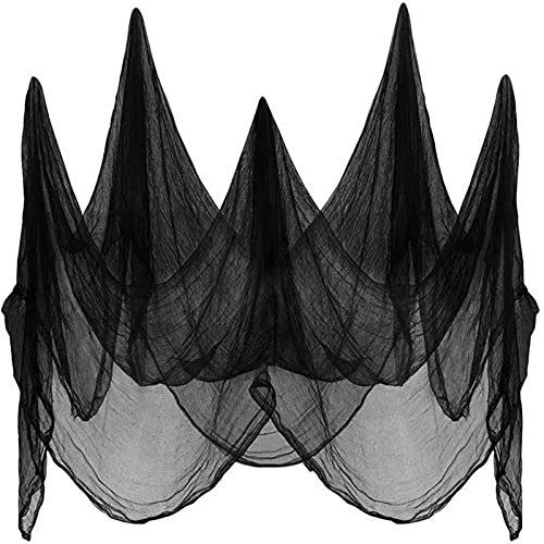 215 x 500 cm Gruseliges Tuch Gruseliges Käsetuch Halloween Deko Stoff Horror Baumwolle Musselin Tücher für Spukhäuser Party Türen Vorhang Outdoor Dekoration(Schwarz)