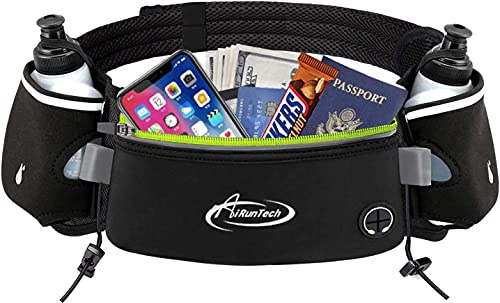 AiRunTech Hydration Running Belt with Bottles Zero Bounce Design for Running, Triathlon, Marathon, 10K, 5K, Trail Fit for Most Smartphones(2 * 10OZ bottle)