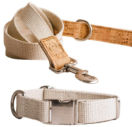 Set bestehend aus nachhaltigem Hundehalsband und nachhaltiger Leine – 100 % natürliche Produkte aus reinem Hanf für kleine Hunde, bequem, strapazierfähig (klein)