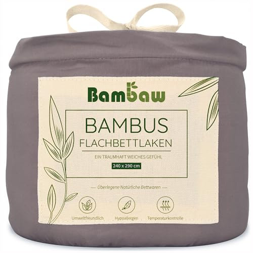 Bambus Bettlaken ohne Gummizug 240x290 cm, für Allergiker Bettwäsche, atmungsaktive Sommerlaken zum zudecken, weiche und nachhaltige Bettlaken Bambus ohne Gummi, Bettwäsche Sommer kühlend (Dunkelgrau)